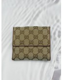 (RAYA PROMO) GUCCI VINTAGE COMPACT WALLET IN BEIGE GG CANVAS WITH BROWN LEATHER 