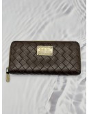 (RAYA PROMO) MICHAEL KORS ZIP AROUND LONG WALLET IN DARK BROWN WOVEN LEATHER 