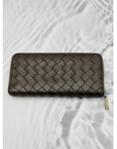 (RAYA PROMO) MICHAEL KORS ZIP AROUND LONG WALLET IN DARK BROWN WOVEN LEATHER 
