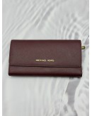 (RAYA PROMO) MICHAEL KORS LONG FLAP WALLET IN BURGUNDY LEATHER 