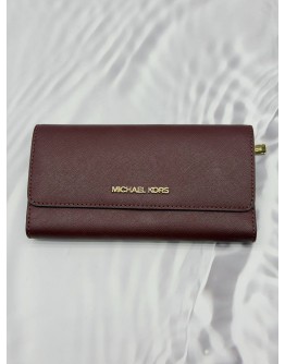(RAYA PROMO) MICHAEL KORS LONG FLAP WALLET IN BURGUNDY LEATHER 