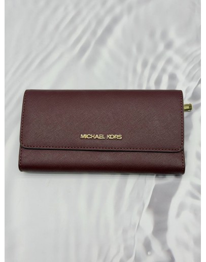 (RAYA PROMO) MICHAEL KORS LONG FLAP WALLET IN BURGUNDY LEATHER 