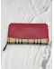 (RAYA PROMO) BURBERRY ZIP AROUND LONG WALLET IN BEIGE HORSEFERRY CHECK ELMORE CANVAS WITH PINK LEATHER 