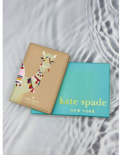 (RAYA PROMO) KATE SPADE SPICE THINGS UP CAMEL PASSPORT HOLDER IN BEIGE LEATHER 