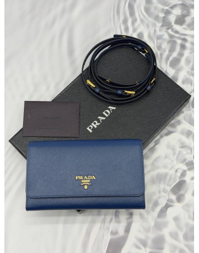 (RAYA PROMO) (LIKE NEW) PRADA WALLET ON STRAP IN BLUE SAFFIANO LEATHER