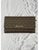 (RAYA PROMO) (LIKE NEW) MICHAEL KORS WALLET IN BROWN CANVAS WITH LEATHER 