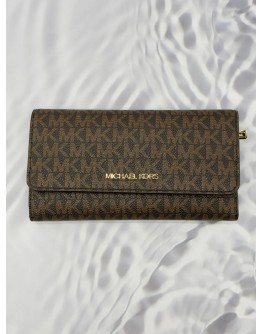 (RAYA PROMO) (LIKE NEW) MICHAEL KORS WALLET IN BROWN CANVAS WITH LEATHER 