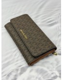 (RAYA PROMO) (LIKE NEW) MICHAEL KORS WALLET IN BROWN CANVAS WITH LEATHER 