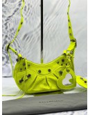 (LIKE NEW) BALENCIAGA LE CAGOLE XS SHOULDER BAG IN NEON YELLOW AGED LAMBSKIN LEATHER