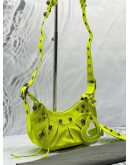 (LIKE NEW) BALENCIAGA LE CAGOLE XS SHOULDER BAG IN NEON YELLOW AGED LAMBSKIN LEATHER