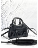 (LIKE NEW) BALENCIAGA NEO CLASSIC CITY MINI TOP HANDLE AND CROSSBODY BAG IN BLACK CROCODILE EMBOSSED LEATHER