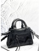 (LIKE NEW) BALENCIAGA NEO CLASSIC CITY MINI TOP HANDLE AND CROSSBODY BAG IN BLACK CROCODILE EMBOSSED LEATHER