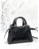 (LIKE NEW) BALENCIAGA NEO CLASSIC CITY MINI TOP HANDLE AND CROSSBODY BAG IN BLACK CROCODILE EMBOSSED LEATHER