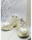 (LIKE NEW) BALENCIAGA TRIPLE S ALLOVER LOGO SNEAKERS SIZE 38 IN WHITE WITH BLACK CALFSKIN LEATHER -FULL SET-