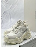 (LIKE NEW) BALENCIAGA TRIPLE S ALLOVER LOGO SNEAKERS SIZE 38 IN WHITE WITH BLACK CALFSKIN LEATHER -FULL SET-