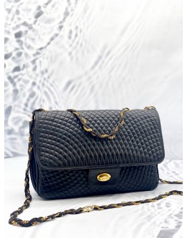 BALLY FLAP CHAIN SHOULDER AND CROSSBODY BAG IN BLACK LAMBSKIN LEATHER