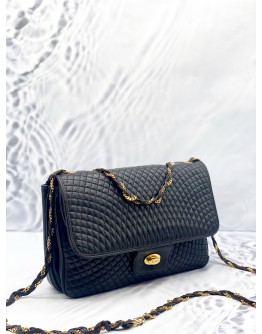 BALLY FLAP CHAIN SHOULDER AND CROSSBODY BAG IN BLACK LAMBSKIN LEATHER