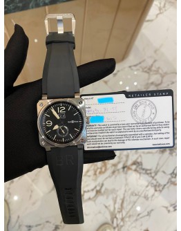 2017 BELL & ROSS BR 03-90 GRANDE DATE RESERVE DE MARCHE REF BR0390-BL-ST BLACK DIAL 42MM AUTOMATIC WATCH -FULL SET-