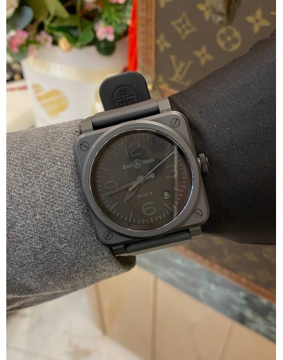 (UNUSED) 2025 BELL & ROSS BR 03 PHANTOM BLACK CERAMIC REF BR03A-PH-CE/SRB BLACK DIAL 41MM AUTOMATIC WATCH -FULL SET-