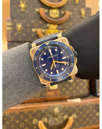 2022 BELL & ROSS BR0392 DIVER BRONZE BLUE CALFSKIN LEATHER STRAP LIMITED 999 PIECES REF BR0392-DIV-B BLUE DIAL 42MM AUTOMATIC WATCH -FULL SET-
