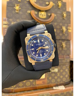 2022 BELL & ROSS BR0392 DIVER BRONZE BLUE CALFSKIN LEATHER STRAP LIMITED 999 PIECES REF BR0392-DIV-B BLUE DIAL 42MM AUTOMATIC WATCH -FULL SET-