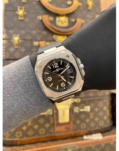 (LIKE NEW) 2023 BELL & ROSS BR05 BLACK STEEL REF BR05A-BL-ST/SRB BLACK DIAL 40MM AUTOMATIC WATCH -FULL SET-