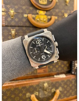 2022 BELL & ROSS BR 03-94 STEEL AVIATION CHRONOGRAPH REF BR0394 BLACK DIAL 42MM AUTOMATIC WATCH -FULL SET-