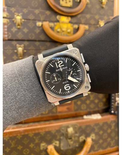 2022 BELL & ROSS BR 03-94 STEEL AVIATION CHRONOGRAPH REF BR0394 BLACK DIAL 42MM AUTOMATIC WATCH -FULL SET-