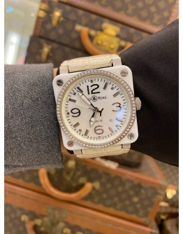 2019 BELL & ROSS BR 03-92 WHITE CERAMIC DIAMOND BEZEL 42MM AUTOMATIC WATCH -FULL SET-