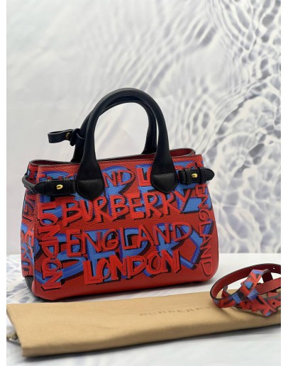 (LIKE NEW) BURBERRY SMALL BANNER TOP HANDLE AND SHOULDER BAG IN MULTICOLOR GRAFFITI PRINT CALFSKIN LEATHER
