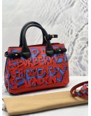 (LIKE NEW) BURBERRY SMALL BANNER TOP HANDLE AND SHOULDER BAG IN MULTICOLOR GRAFFITI PRINT CALFSKIN LEATHER
