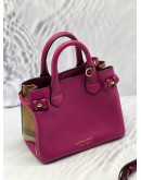 (LIKE NEW) BURBERRY BANNER TOP HANDLE BAG IN MAGENTA CALFSKIN LEATHER WITH BEIGE HOUSE CHECK CANVAS