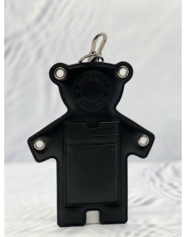 BURBERRY THOMAS BEAR MOTIF CHARM WITH CARD SLOTS IN BLACK LAMBSKIN LEATHER