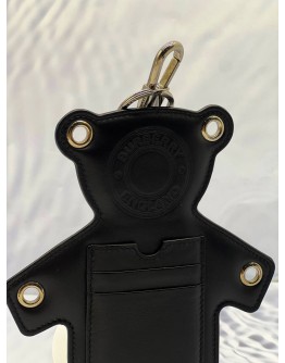 BURBERRY THOMAS BEAR MOTIF CHARM WITH CARD SLOTS IN BLACK LAMBSKIN LEATHER