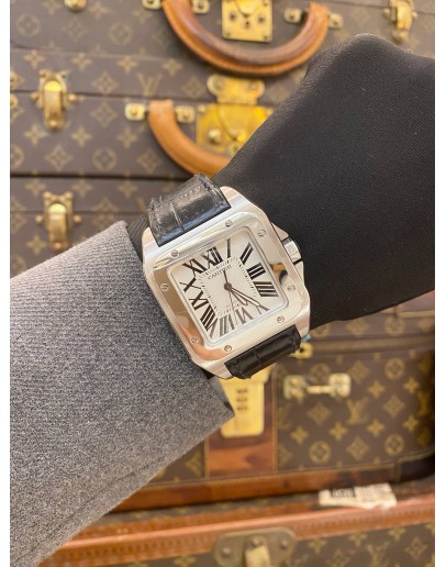 2018 CARTIER SANTOS 100 XL REF 2656 WHITE ROMAN NUMERALS DIAL 38MM X 51MM AUTOMATIC WATCH -FULL SET-