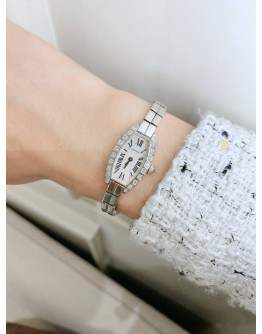 2020 CARTIER TONNEAU MINI 18K 750 WHITE GOLD FACTORY DIAMOND LIMITED EDITION REF 2545 WHITE ROMAN NUMERALS DIAL 15MM X 27MM QUARTZ WATCH 