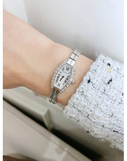 2020 CARTIER TONNEAU MINI 18K 750 WHITE GOLD FACTORY DIAMOND LIMITED EDITION REF 2545 WHITE ROMAN NUMERALS DIAL 15MM X 27MM QUARTZ WATCH 