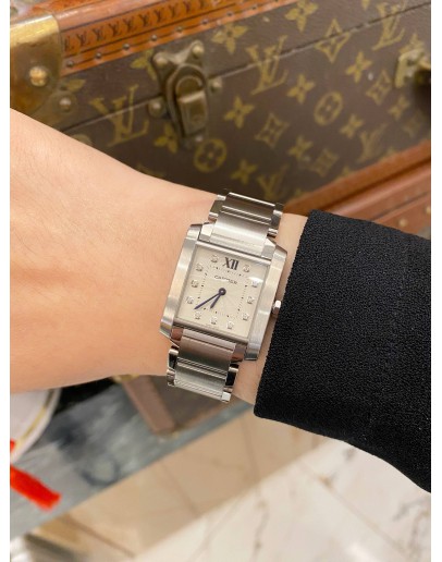(LIKE NEW) 2017 CARTIER TANK FRANCAISE LADIES REF 3751 WHITE DIAMOND DIAL 25MM X 30MM QUARTZ WATCH -FULL SET-