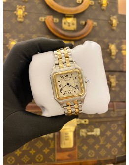 (LIKE NEW) CARTIER PANTHERE 18K 750 YELLOW GOLD UNISEX REF 187957 WHITE ROMAN NUMERALS DIAL 29MM X 40MM QUARTZ WATCH 