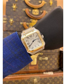 (LIKE NEW) 2023 CARTIER SANTOS DE CARTIER LARGE 18K 750 YELLOW GOLD REF 4072 WHITE ROMAN NUMERALS DIAL 39.8MM X 47.5MM AUTOMATIC WATCH