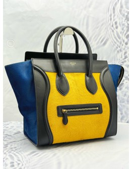 CELINE MINI LUGGAGE TOP HANDLE BAG IN MULTICOLOR PONYHAIR WITH BLACK CALFSKIN LEATHER