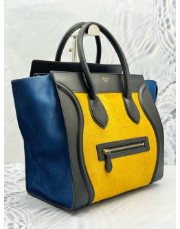 CELINE MINI LUGGAGE TOP HANDLE BAG IN MULTICOLOR PONYHAIR WITH BLACK CALFSKIN LEATHER