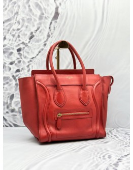 CELINE MICRO LUGGAGE TOP HANDLE BAG IN RED LEATHER