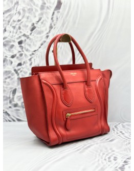 CELINE MICRO LUGGAGE TOP HANDLE BAG IN RED LEATHER