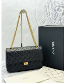 (LIKE NEW) CHANEL REISSUE 226 DOUBLE FLAP SHOULDER BAG IN BLACK AGED CALFSKIN LEATHER -FULL SET-