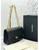 (LIKE NEW) CHANEL REISSUE 226 DOUBLE FLAP SHOULDER BAG IN BLACK AGED CALFSKIN LEATHER -FULL SET-
