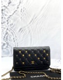 (LIKE NEW) MICROCHIP CHANEL 18K LUCKY CHARMS WALLET ON CHAIN IN BLACK LAMBSKIN LEATHER -FULL SET-