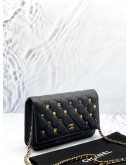 (LIKE NEW) MICROCHIP CHANEL 18K LUCKY CHARMS WALLET ON CHAIN IN BLACK LAMBSKIN LEATHER -FULL SET-