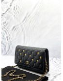 (LIKE NEW) MICROCHIP CHANEL 18K LUCKY CHARMS WALLET ON CHAIN IN BLACK LAMBSKIN LEATHER -FULL SET-