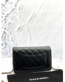 (LIKE NEW) MICROCHIP CHANEL 18K LUCKY CHARMS WALLET ON CHAIN IN BLACK LAMBSKIN LEATHER -FULL SET-